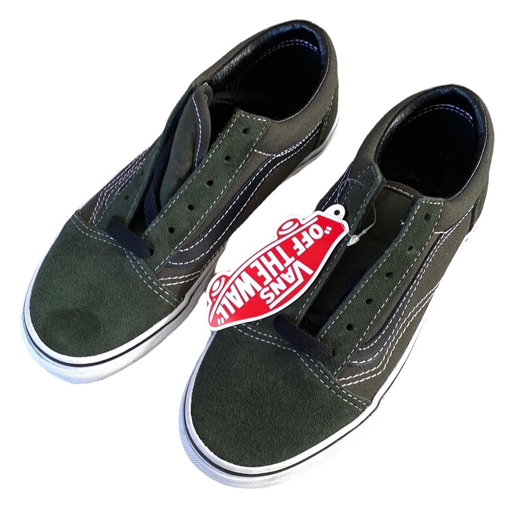 Vans Old Skool Low Top Sneakers Suede Duffel Bag Black Dark Army Green Kids 2.5 - Picture 4 of 11